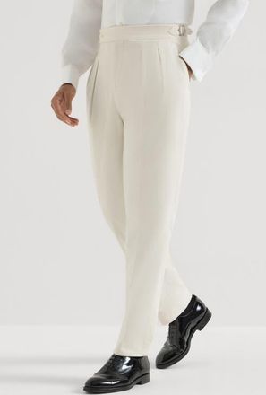 Brunello Cucinelli Sea Island cotton narrow wale corduroy tuxedo trousers with double pleats and tabbed waistband in Milk at Nordstrom, Size 50
