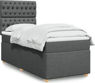 vidaXL Cama Box Spring Con Colch&oacute;n Tela Gris Oscuro 100x200 Cm Vidaxl
