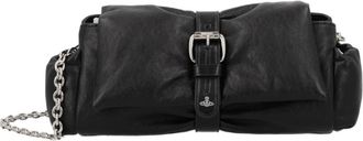Vivienne Westwood Black Silver Buckle Gathered Calf Leather Clutch