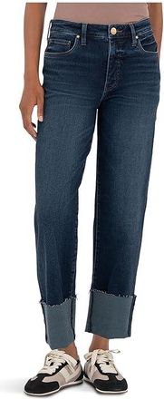 Kut from the Kloth Petite Fay High Rise Fab Ab Straight Leg-roll Up Raw Hem Womens Jeans Unequalled : 14P 30, Cotton/Denim/Polyester