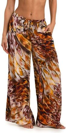 L'agence Sharon Watercolor Cover-Up Pants in Brown Multi at Nordstrom, Size X-Large