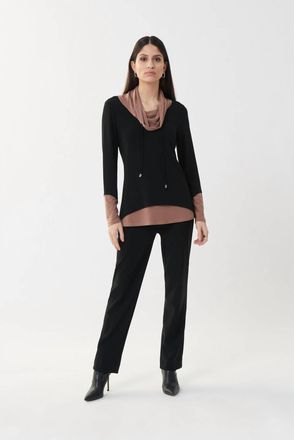 Joseph Ribkoff Cowl Neck Top In Black/nutmeg