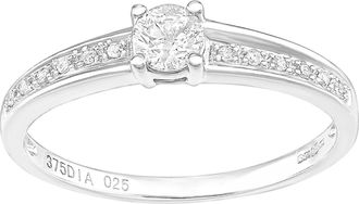 Jewelco London 9ct White Gold 20pts Diamond 5pts Offset Pave Solitaire Ring - PR1AXL2349W