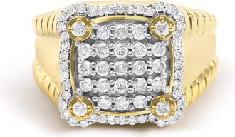 House of Brilliance Mens 14K Yellow Gold Plated Sterling Silver 1.0 Cttw Diamond Square Motif Band Ring