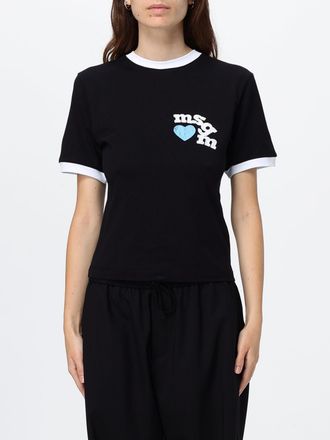 Msgm T-shirt slim fit in cotone con logo stampato e profili a contrasto