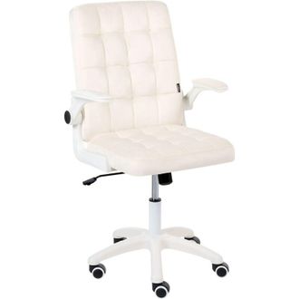 Beliani Office Chair Off-White Velvet Upholstery Tilting Backrest Adjustable Armrest & Height Swivel Home Office DANDY