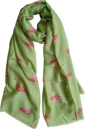 GlamLondon Watercolour Flamingo Scarf Ladies Lightweight Printed Fashion Oversize Wrap (Green)