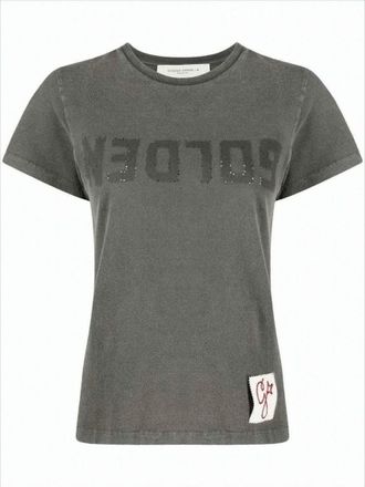 Golden Goose Washed Charcoal Grey Short-Sleeved T-Shirt With Tonal Print