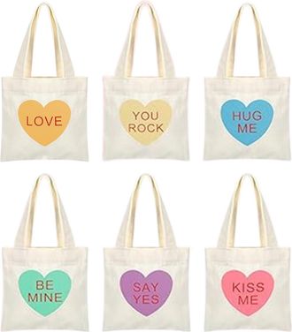 Generic Tote Bag Canvas, Conversation Heart Valentines Handbag - Valentines Heart Canvas Bags - for Girls Women Girlfriend School Shopping Travel Beach Party