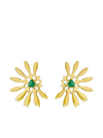 Carol Kauffmann 18K yellow gold Half Moon Mandala emerald earrings - women - Emerald/18kt Yellow Gold - One Size