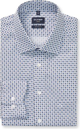 Olymp overhemd blauw geprint modern fit luxor