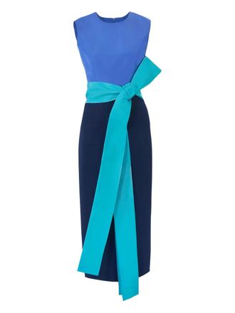 Carolina Herrera Color-blocked midi dress with sash - Blue