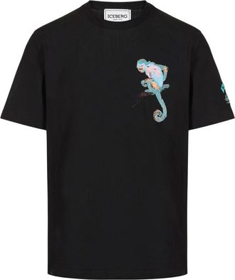 Iceberg T-shirt met Monkey-borduursel - Heren - T-shirts - Zwart - S - Katoen - Tops