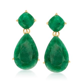 Ross-Simons Emerald Drop Earrings in 18kt Gold Over Sterling