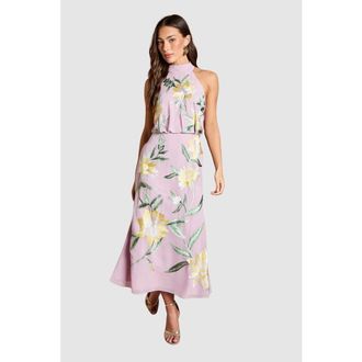Coast Floral Embroidery Midi Dress in Lilac at Nordstrom, Size 10