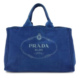 Prada Canapa Blue Canvas Handbag Tote Bag (Pre-Owned)