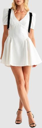 All in Favor Contrast Tie Detail Tweed Cocktail Minidress in Ivory Black at Nordstrom, Size X-Small