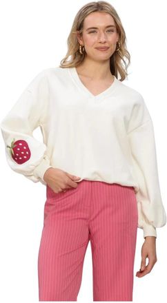 Ydence Sweater Strawberry - Dames - Sweatshirts - Wit - XL - Katoen - Hoodies & sweatvesten