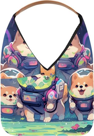 Generic Cute Space Dog Reusable Lightweight Grocery Bags - Foldable Into Compact Pouch, Washable & Sturdy, Multipurpose for Shopping and Travel