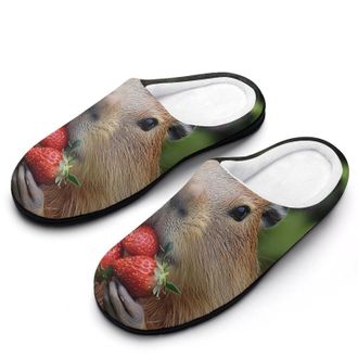 Generic Capybara Eating Strawberry Mens House Slippers Memory Foam Washable Cotton Slip on Home Shoes