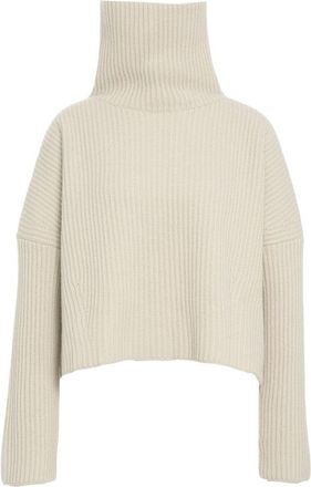 Roberto Collina Beige Ribbed Turtleneck Knit Sweater With Cropped Design