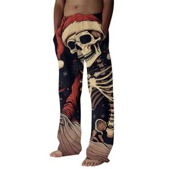 Generic Mens Pyjamas Bottoms Christmas Ugly Skeleton Printed Casual Pants Stretchy Drawstring Waist Sleep Sweatpants Cozy Relaxed Straight Leg Pyjamas Pant Da