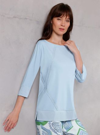 Cr&eacute;ation L 3/4-Arm-Shirt CREATION L PREMIUM Modal-Shirt, Damen, Gr. 36, blau (hellblau), 95% Modal, 5% Elasthan, unifarben, U-Boot-Ausschnitt, Shirts 3/4-Arm-Shi
