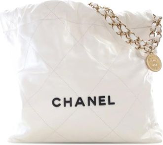 Chanel Borsa tote 22 piccola in pelle di capra 2021-2025 - Bianco