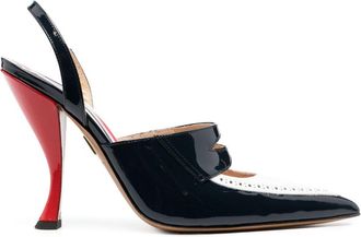 Thom Browne Womens Curved-heel Leather Pumps Perforated Detailing - Navy - Size 36.5 EU/IT