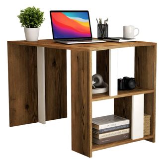 Dmora Escritorio Schedar, Escritorio Multiusos, Mesa De Oficina Para Pc, El Plan De Trabajo, 120x60h75 Cm, Nogal Y Blanco, Con Embalaje Reforzado - Dmora