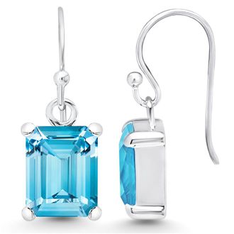 MAX + STONE Sterling Silver Emerald Cut Gemstone Drop Earring