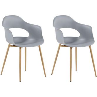 Beliani Conjunto De 2 Sillas De Comedor Gris Claro Madera Clara Material Sint&eacute;tico Patas Utica