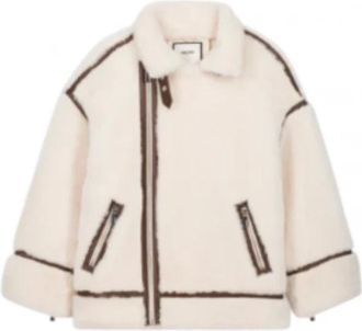 Max & Moi Jassen, Dames, Beige, M, Leer, Leren jack van lam