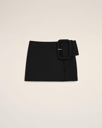 Ami Black New Wool Big Buckle Belted Mini Skirt Black - 34 - for Women