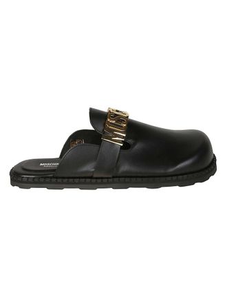 Moschino Black Logo Calf Leather Sandals