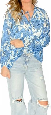 Fate Tropical Print Voile Tie Top In Blue