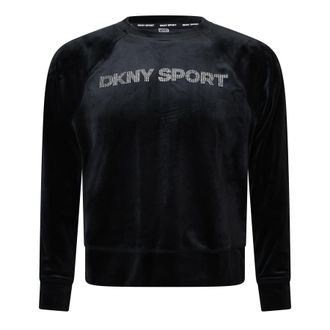 DKNY Womens DKNY Rhinestone Logo Sweatshirt in Black