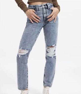 Good American Good Classic Denim Distressed Jeans In Indigo036