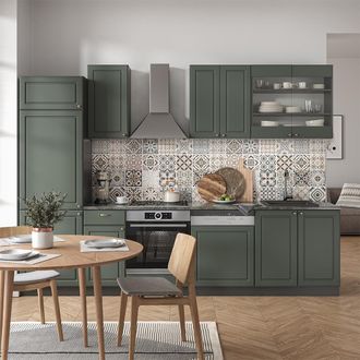 Vicco Mueble De Cocina Fame-line, Verde-dorado Casa De Campo/antracita, 300 Cm Sin Encimera
