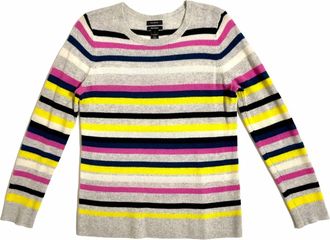Halogen Cashmere Sweater Crew Neck Striped Grey Lightweight Pullove In Multicolor