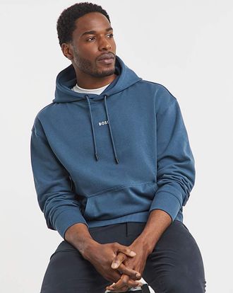 HUGO BOSS Centre Logo Hoodie in Dark Blue
