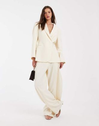 Asos Pantaloni sartoriali con cavallo basso color pietra in coordinato-Bianco