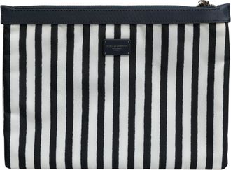 Dolce & Gabbana Zwart Witte Gestreepte Logo Clutch Tas