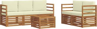 vidaXL Conjunto De Sof&aacute;s De Exterior 6 Uds. Natural Y Crema Vidaxl