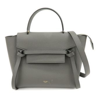 Celine Belt Textured Leather Gray Leather Handbag (Pre-Owned)