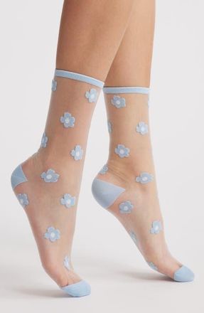 MeMoi Daisies Sheer Crew Socks in Light Blue at Nordstrom, Size 9