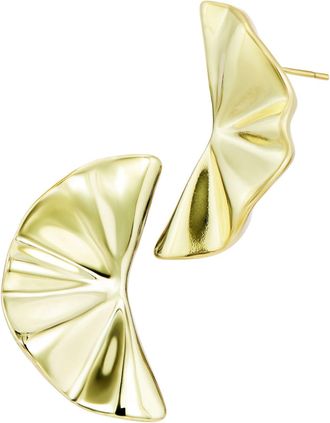Savvy Cie Jewels 14K GOLD PLATED OVER BRASS CRINKLED FAN EARRINGS