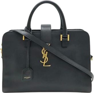 Saint Laurent Pre-owned Handbags, female, Blue, Size: ONE SIZE Pre-owned Monogram Leather 2way Handbag