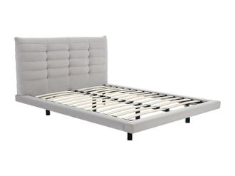 Vente-Unique Cama 180 x 200 cm con cabecero tapizado - Terciopelo - Gris - NISATIO