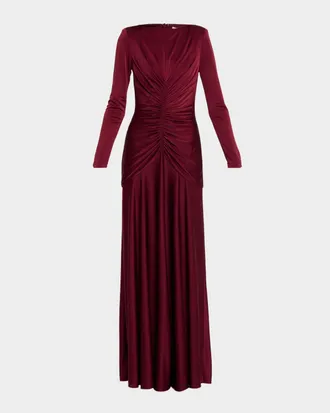 Et Ochs Thea Ruched Glossy Jersey Gown